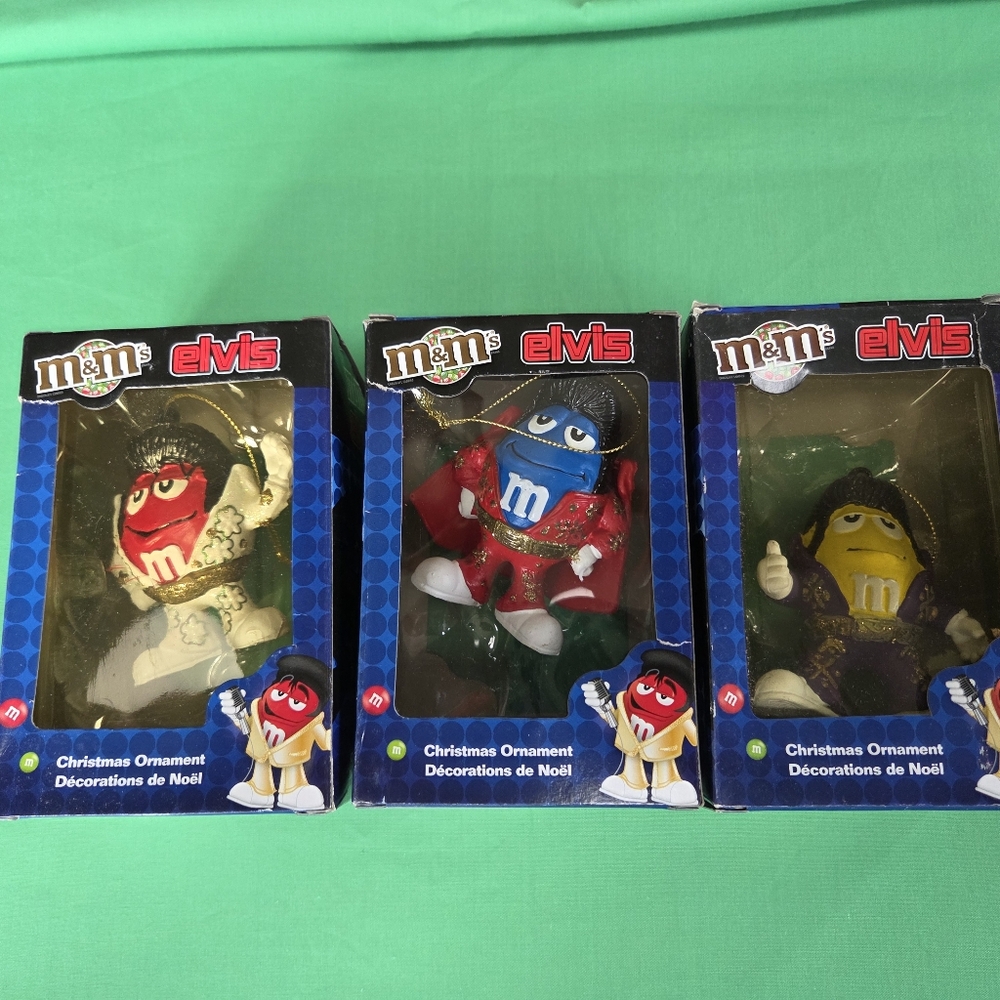 Elvis M&M Ornaments Set Of Three - Red, Blue, Yellow